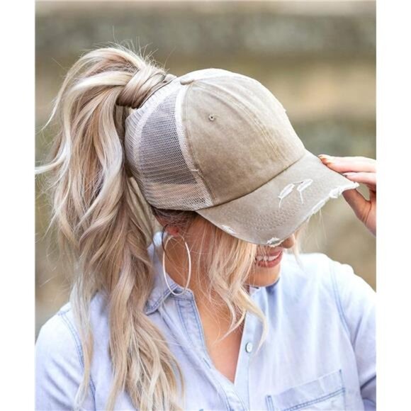 Womens Ponytail Baseball Cap Messy Bun Adjustable Dad Hat Camouflage Trucker - Picture 3 of 7